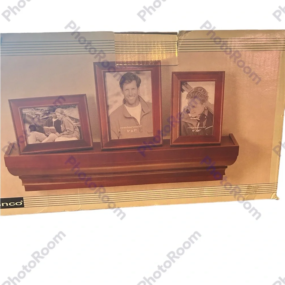 Melannco Floating Wall Mount Molding Ledge Shelf & 3 Matching Picture Frames